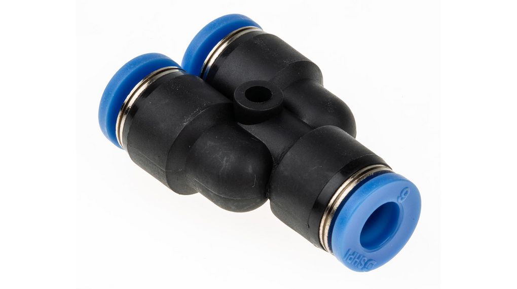 Y-Fitting, Ø6 mm, Push-In Connector, Ø6 mm, Push-In Connector, Polyoxymethylene (POM), 37mm, Pack of 10 pieces